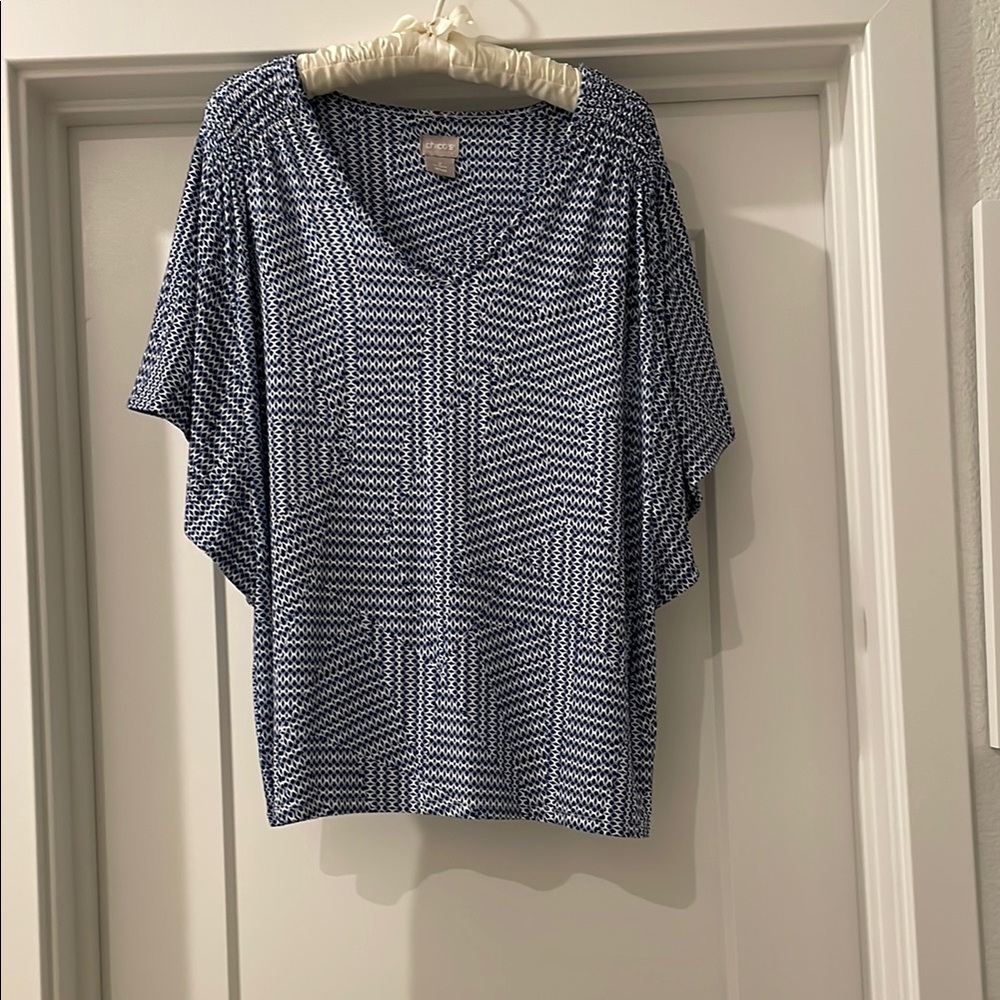 Woman’s Chico's Navy and White Geometric Blouse